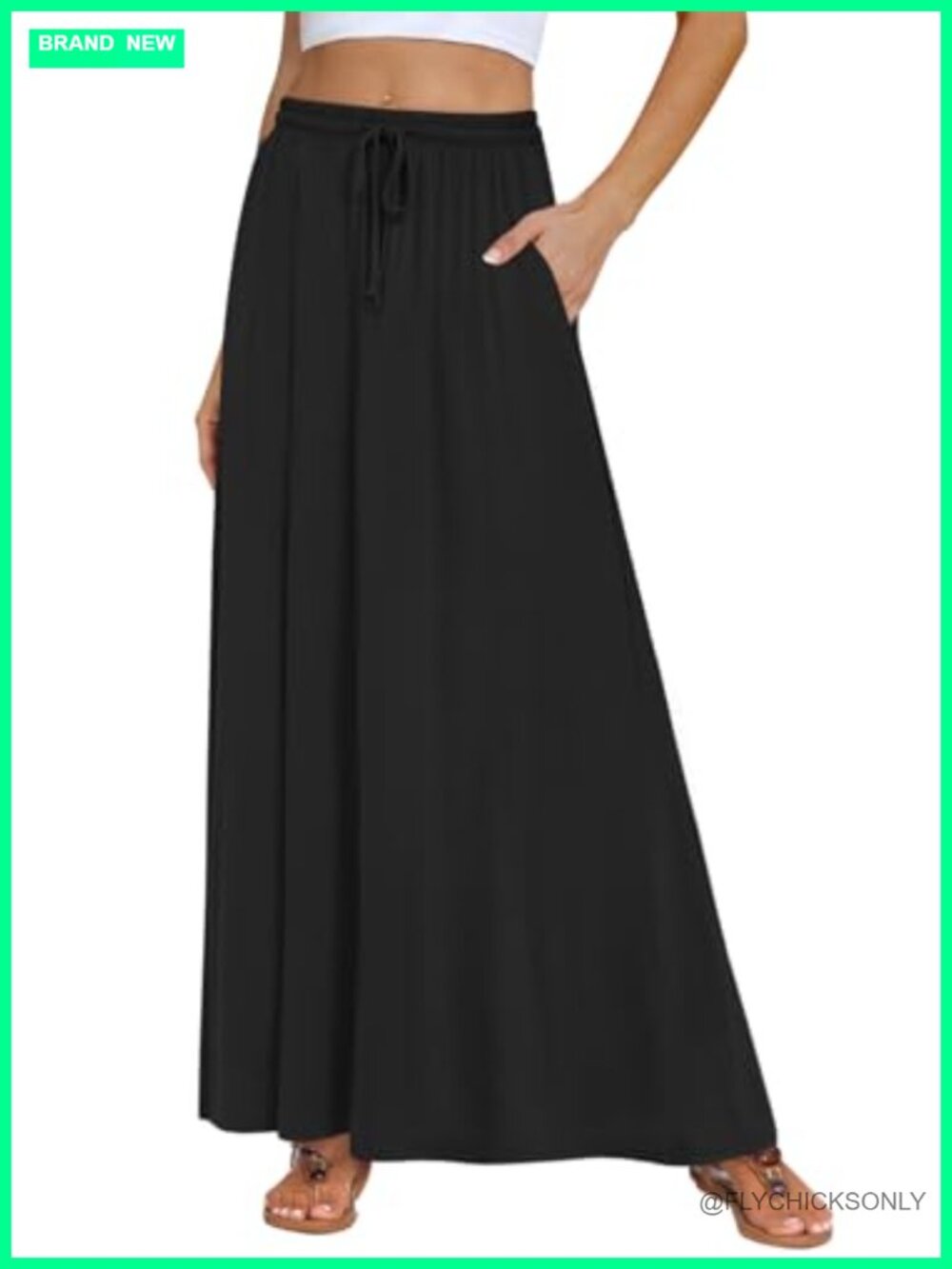 DB MOON Womens Maxi Skirt Pleated Elastic High Waist Long Skirt with Pockets